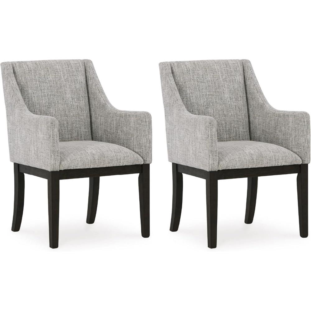 imageSignature Design by Ashley Burkhaus Traditional Dining Upholstered Arm Chair 2 Count Gray ampamp Dark BrownARM CHAIR