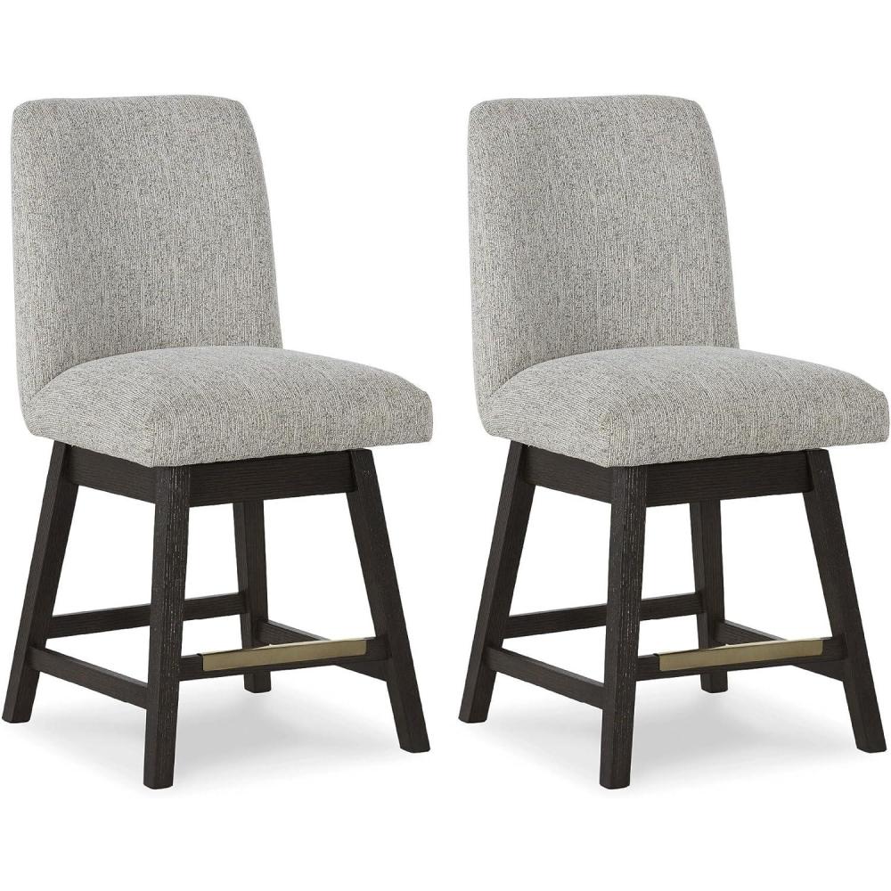 imageSignature Design by Ashley Burkhaus Traditional Dining Upholstered Arm Chair 2 Count Gray ampamp Dark BrownSWIVEL BARSTOOL