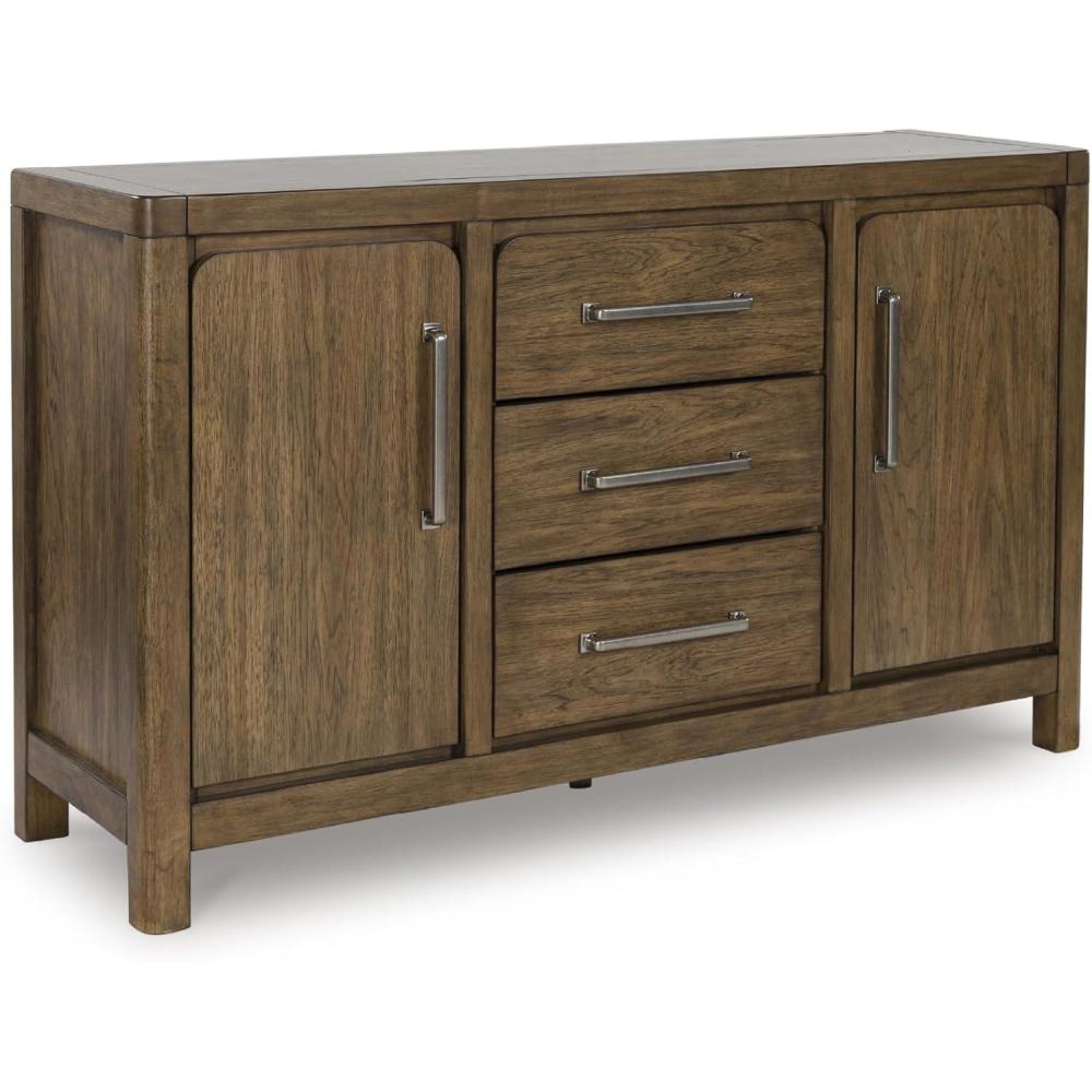 imageSignature Design by Ashley Cabalynn Farmhouse Glazed 2Door Dining Server with Adjustable Shelves and 3 Drawers Light Brown