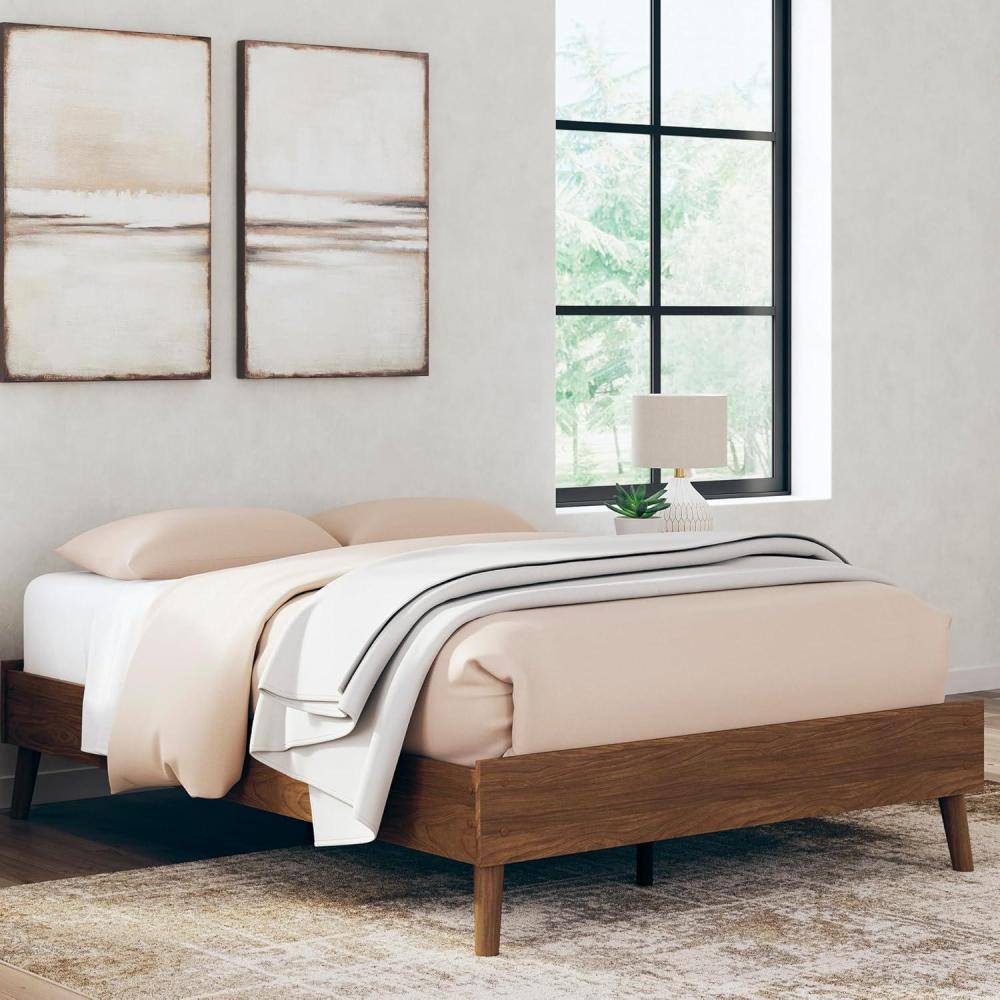 imageSignature Design by Ashley Cabinella Vintage Queen Platform Bed with Metal Slats and Center Support Legs Light BrownBrown