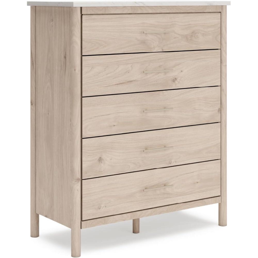 imageSignature Design by Ashley Cadmori Bohemian 5Drawer Chest of Drawers with Safety Stop and Post Legs White ampamp Light BrownLight Brown  White