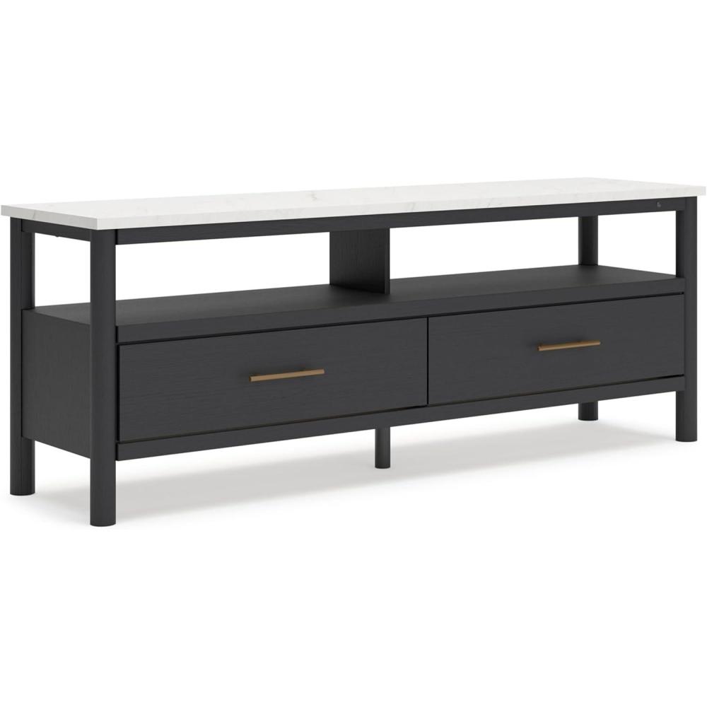 imageSignature Design by Ashley Cadmori Traditional 72quot TV Stand for TVs up to 82quot with Ambient Lighting Open Shelf and Drawers Black ampamp WhiteBlack White