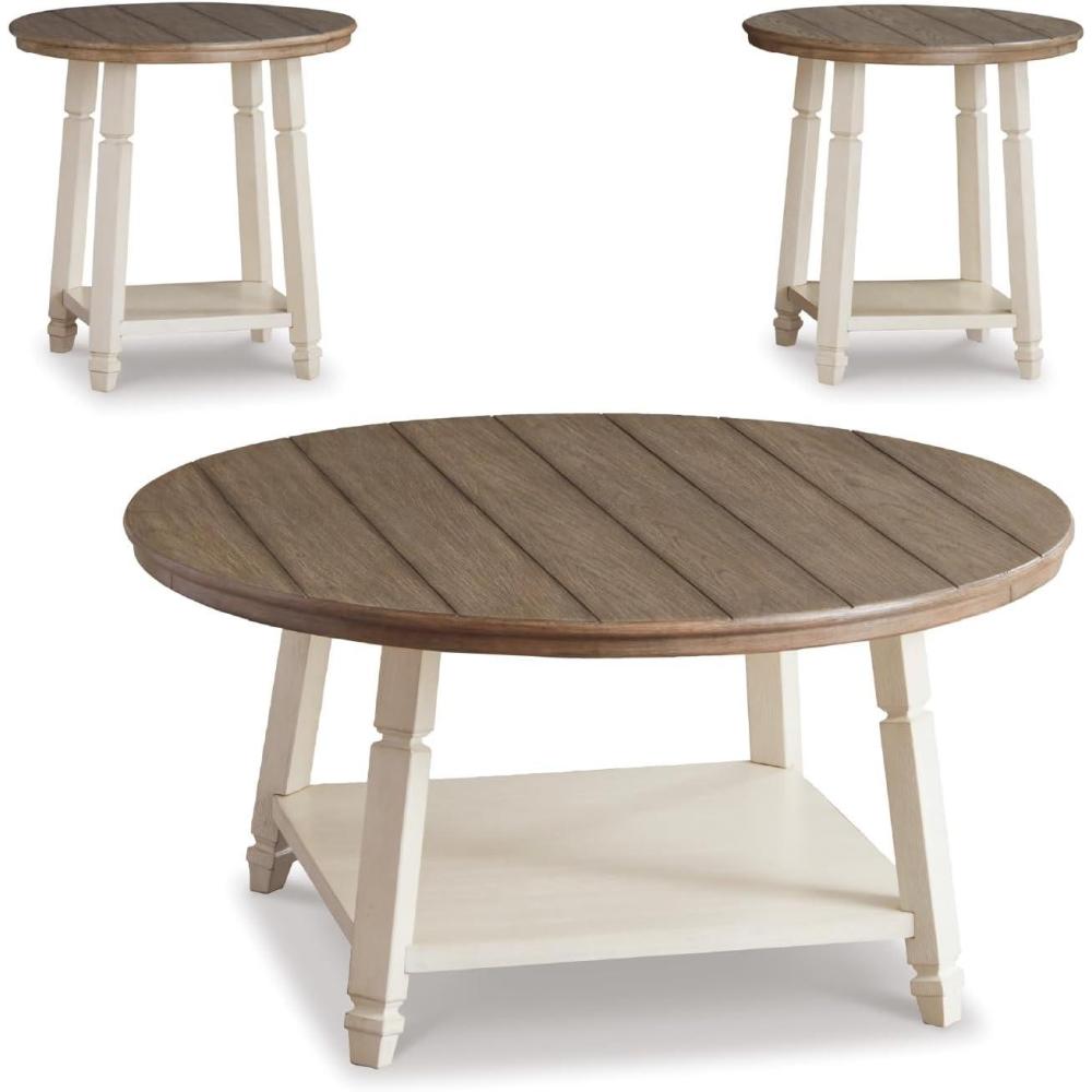 imageSignature Design by Ashley Caitbrook Neutral 3 Piece Table Set with Coffee ampamp 2 End Tables Grayish BrownWhitewash