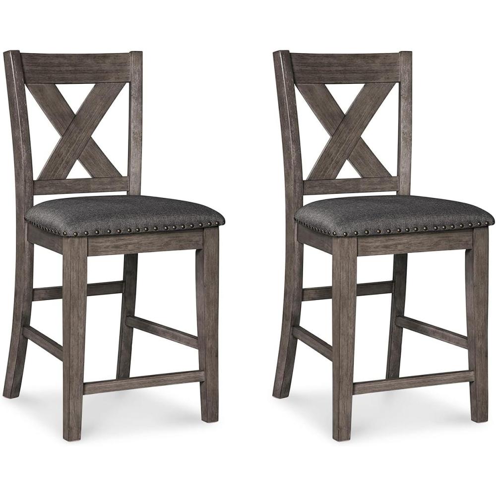 imageSignature Design by Ashley Caitbrook Rustic 2463quot Counter Height Upholstered Barstool Set of 2 GrayDark Gray