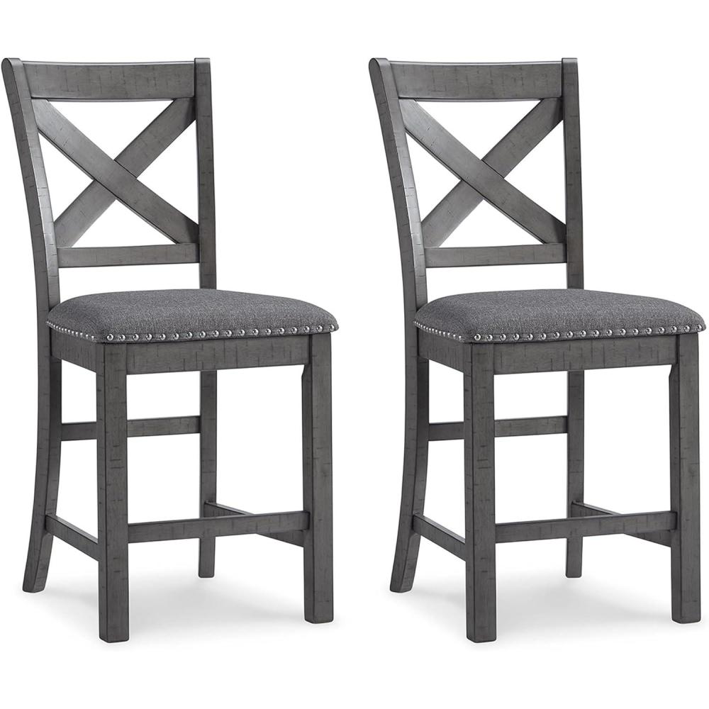 imageSignature Design by Ashley Caitbrook Rustic 2463quot Counter Height Upholstered Barstool Set of 2 GrayGrey