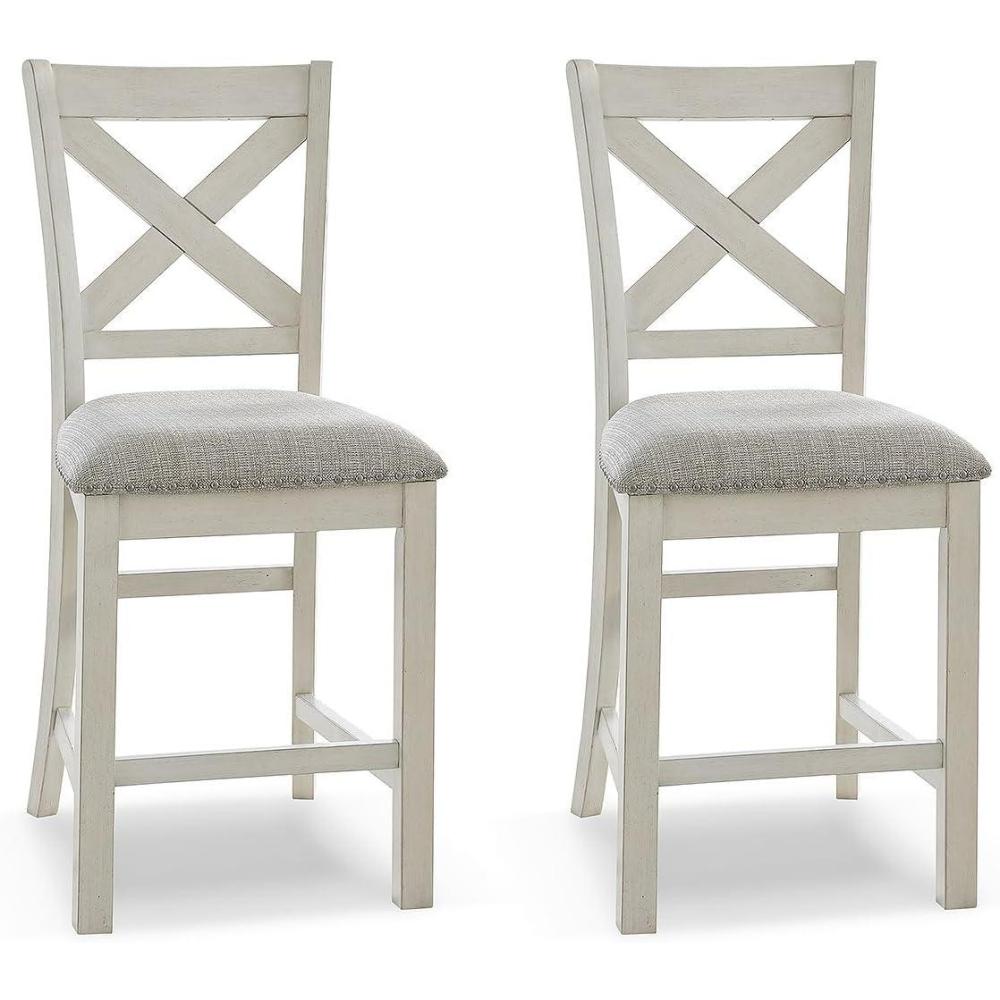 imageSignature Design by Ashley Caitbrook Rustic 2463quot Counter Height Upholstered Barstool Set of 2 GrayWhite