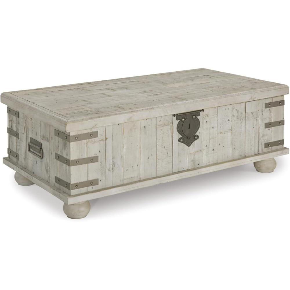 imageSignature Design by Ashley Carynhurst Lift Top Rustic Farmhouse Cocktail Table Antique Off WhiteWhitewash