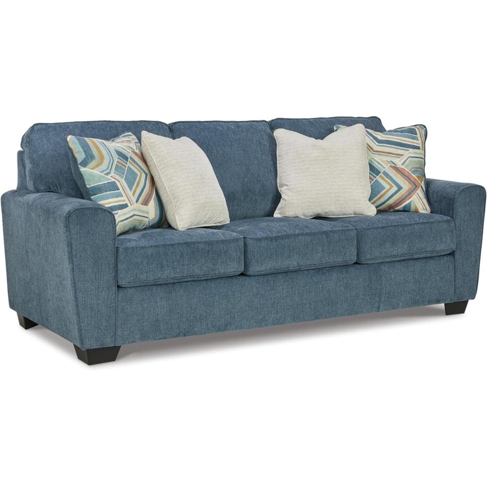 imageSignature Design by Ashley Cashton Casual 2in1 Sofa Sleeper with Folding Gel Memory Foam Mattress Queen BlueBlue