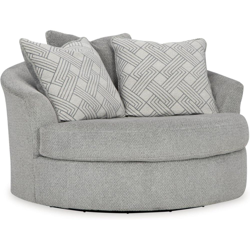 imageSignature Design by Ashley Casselbury Contemporary Upholstered Oversized Swivel Accent Chair with 3 Throw Pillows Light Gray
