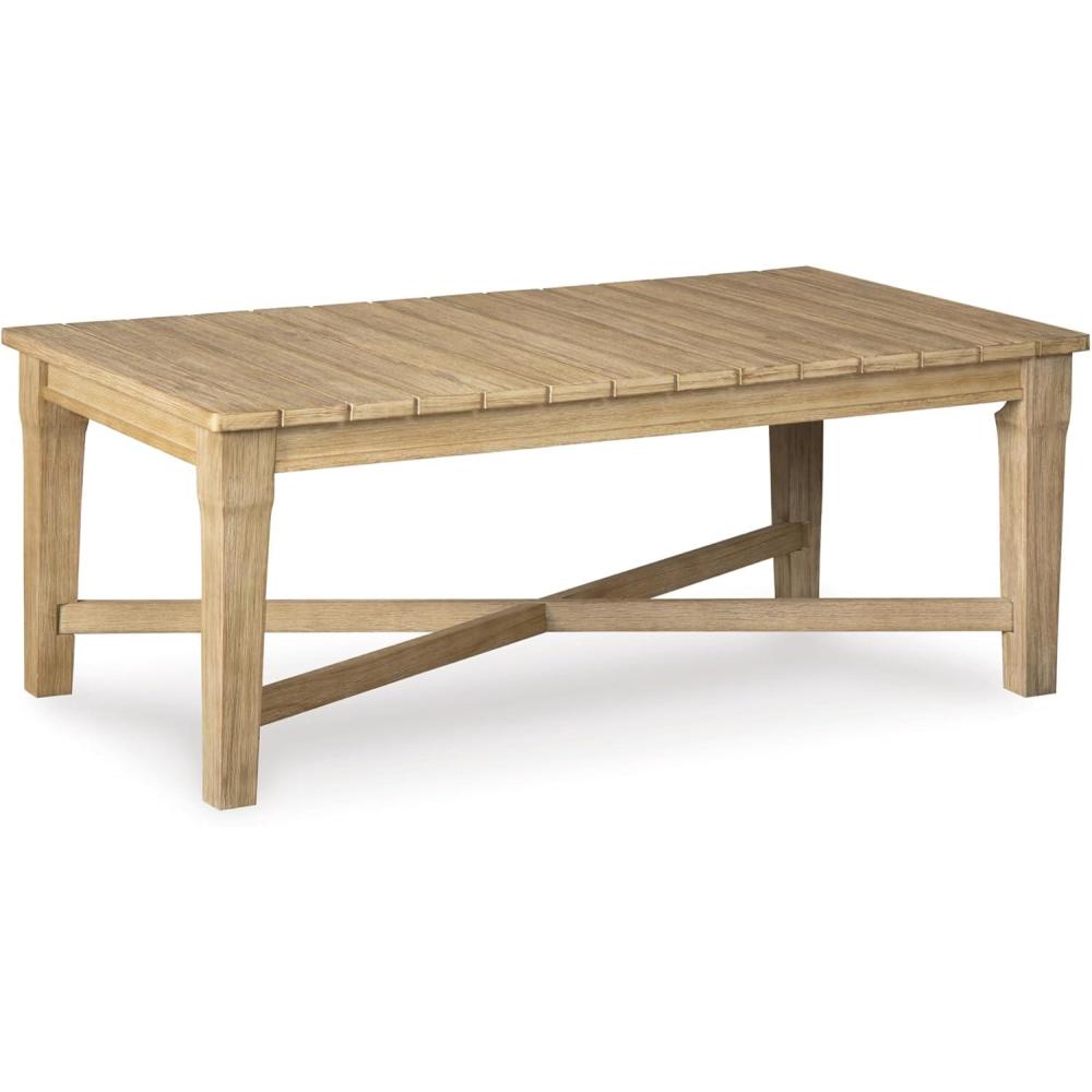 imageSignature Design by Ashley Clare View Outdoor Eucalyptus Wood Lounge Chair  Cushioned with Nuvella Fabric 5Step Protective Finish  BeigeLinen