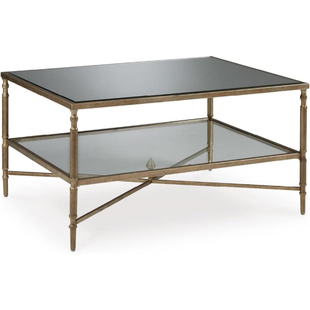 imageSignature Design by Ashley Cloverty MidCentury Coffee Table with 1 Glass Shelf and Embellished Legs Metallic