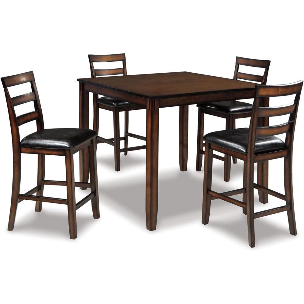 imageSignature Design by Ashley Coviar 5 Piece Counter Height Dining Set Includes Table ampamp 4 Barstools BrownDark Brown