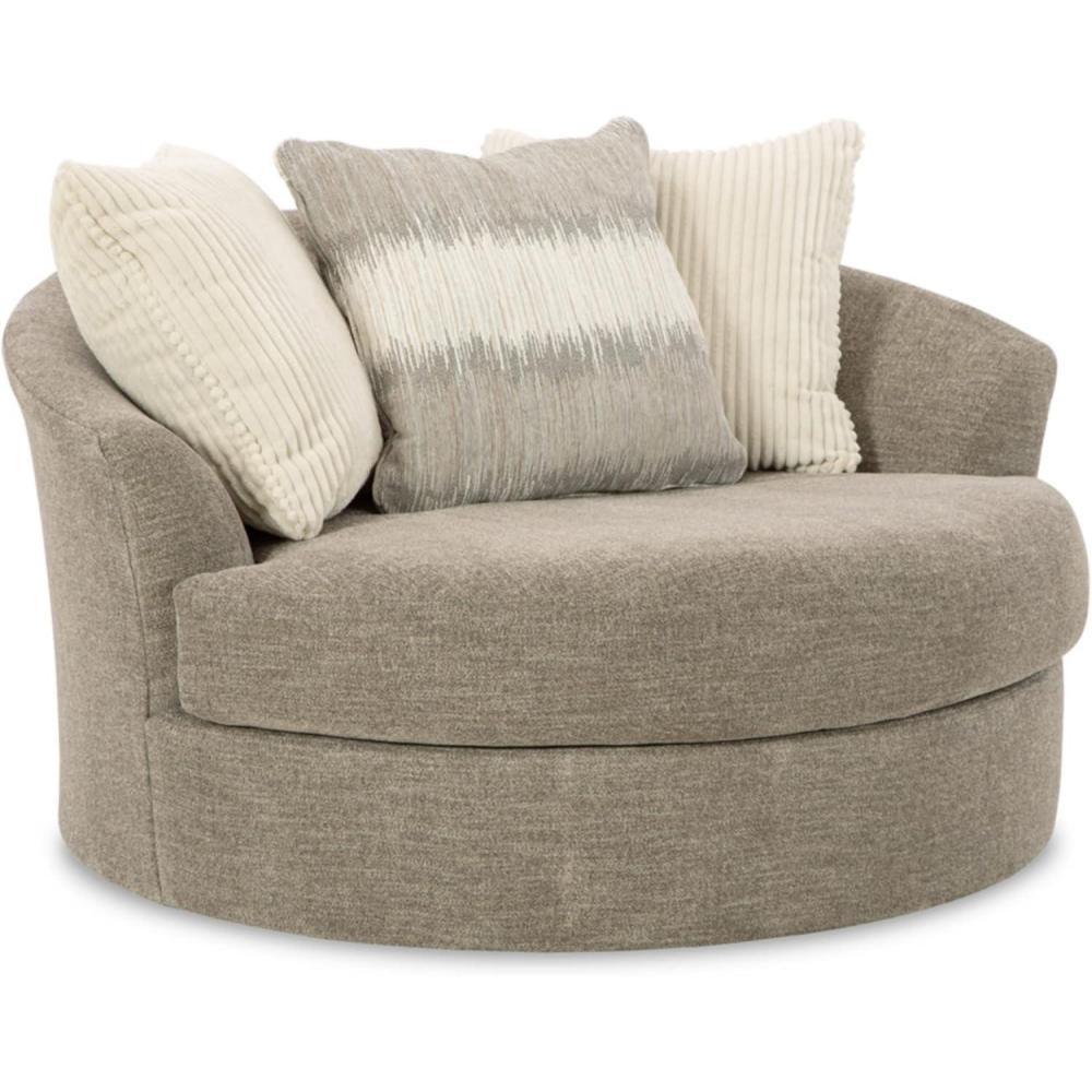 imageSignature Design by Ashley Creswell Transitional Round Upholstered Oversized Swivel Accent Chair Gray