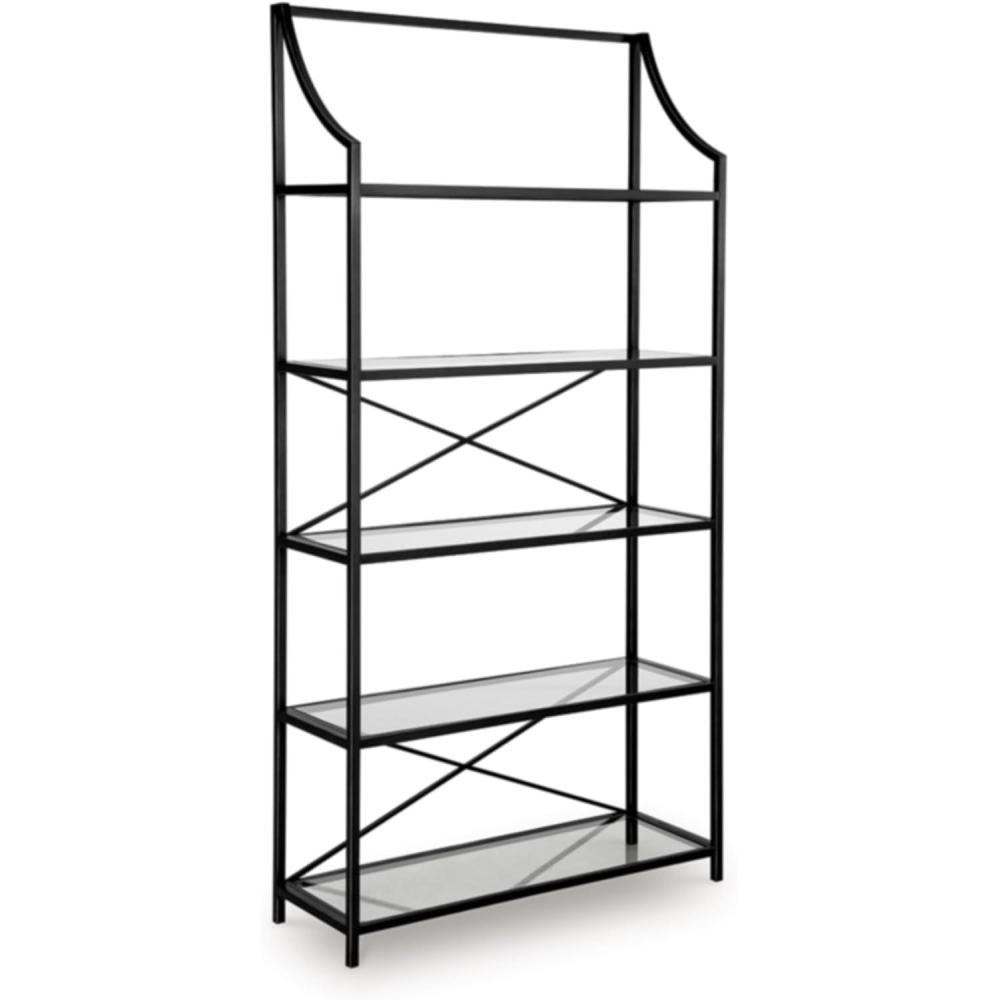 imageSignature Design by Ashley Dakerwell Traditional Metal Etagere 72quot Bookcase with 5 Glass Shelves Black