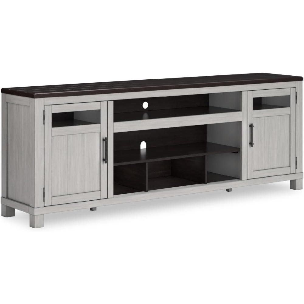 imageSignature Design by Ashley Darborn Farmhouse 88quot TV Stand for TVs up to 101quot with Adjustable Shelves Cabinets Cord Openings and Fireplace Option Light Gray ampamp Dark BrownWhite
