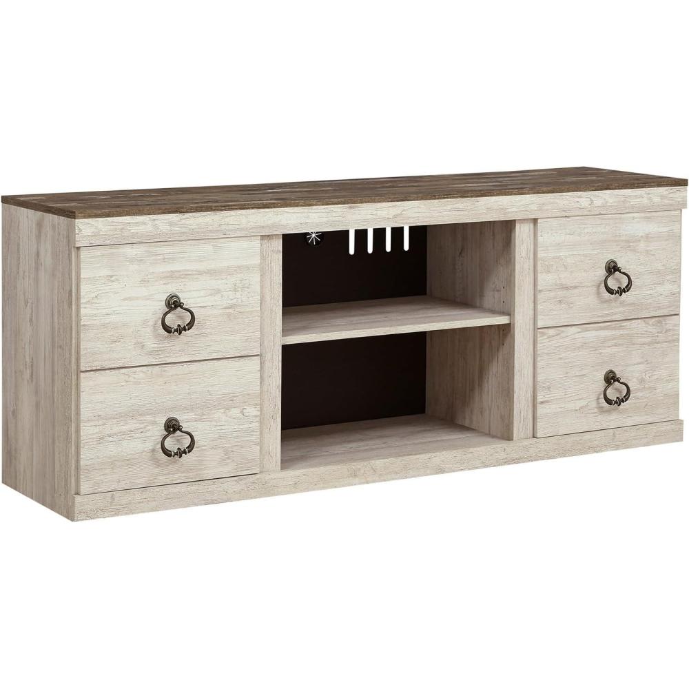 imageSignature Design by Ashley Derekson Casual TV Stand with Fireplace Option Fits TVs up to 63quot GrayWhitewash