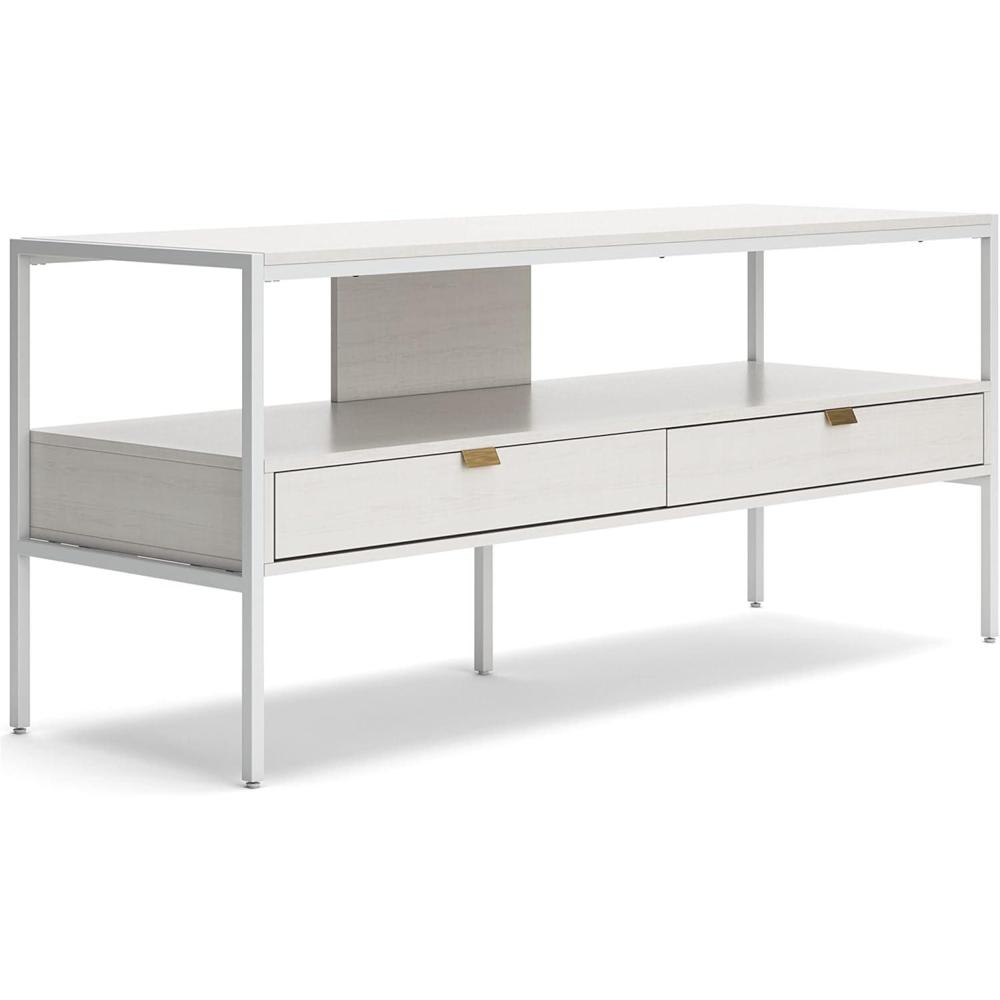 imageSignature Design by Ashley Deznee Modern Large TV Stand for TVs up to 69quot with 1 Shelf and 2 Drawers White