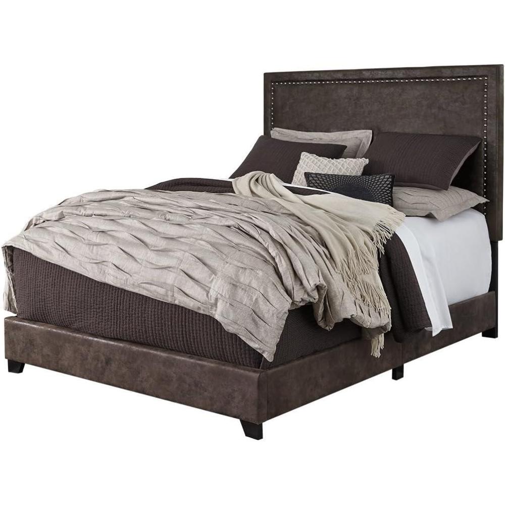 imageSignature Design by Ashley Dolante Contemporary Faux Leather Upholstered Platform Bed Queen BrownBrown
