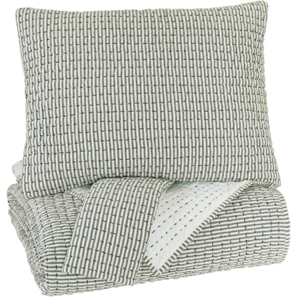 imageSignature Design by Ashley Doralia Modern Striped 3 Piece Coverlet Set with Shams Queen GrayQueen