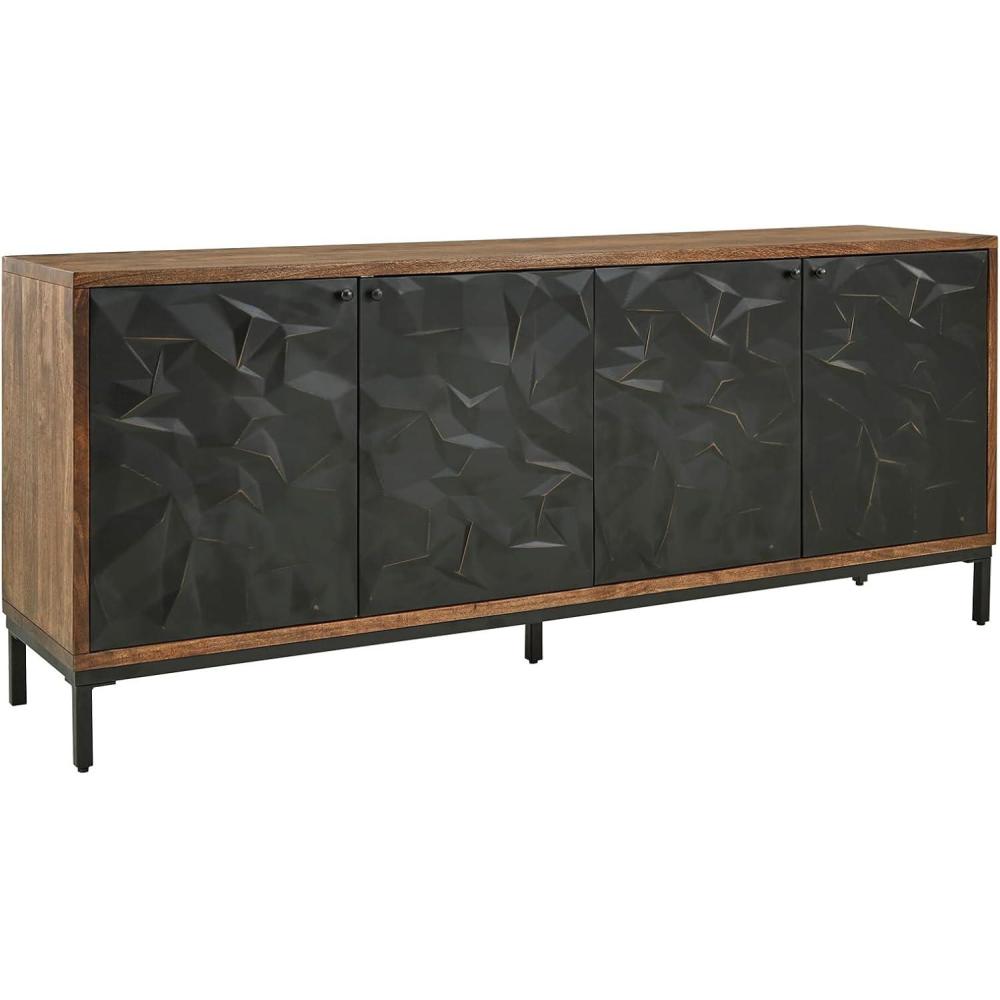 imageSignature Design by Ashley Dorannby Contemporary Textured Pattern 4Door Accent Cabinet with Fixed Shelf and Cord Openings Black ampamp Light Brown