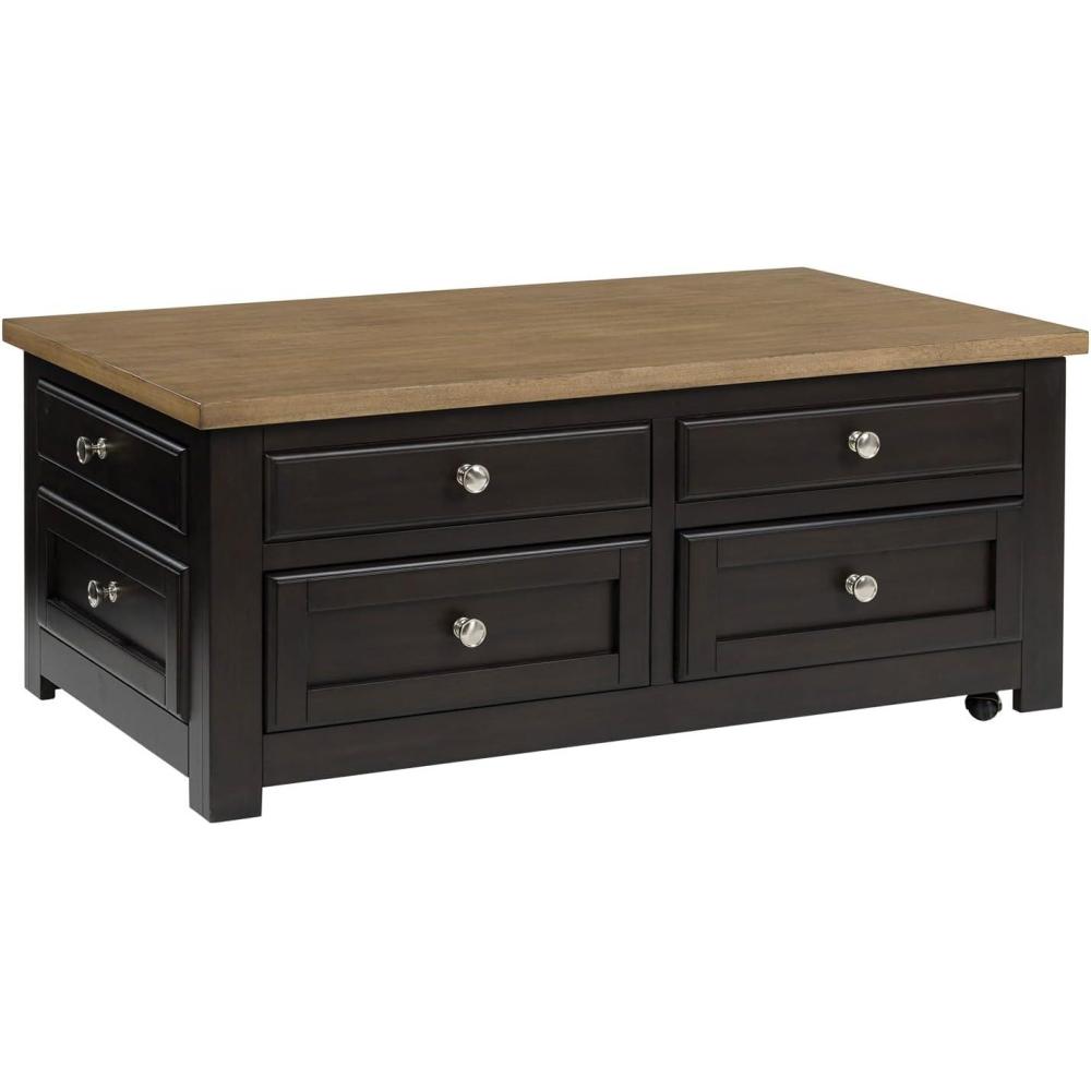 imageSignature Design by Ashley Drazmine Casual LiftTop Coffee Table with 4 Drawers and Casters Dark Brown ampamp Light Brown