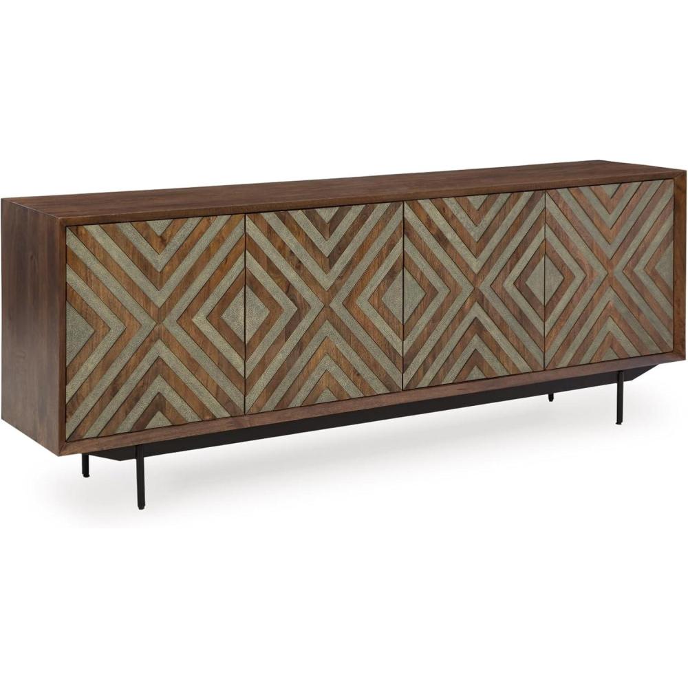 imageSignature Design by Ashley Dreggan Casual Diamond Patterned 4Door Accent Cabinet with 2 Shelves and Cord Management Dark Brown ampamp Gray