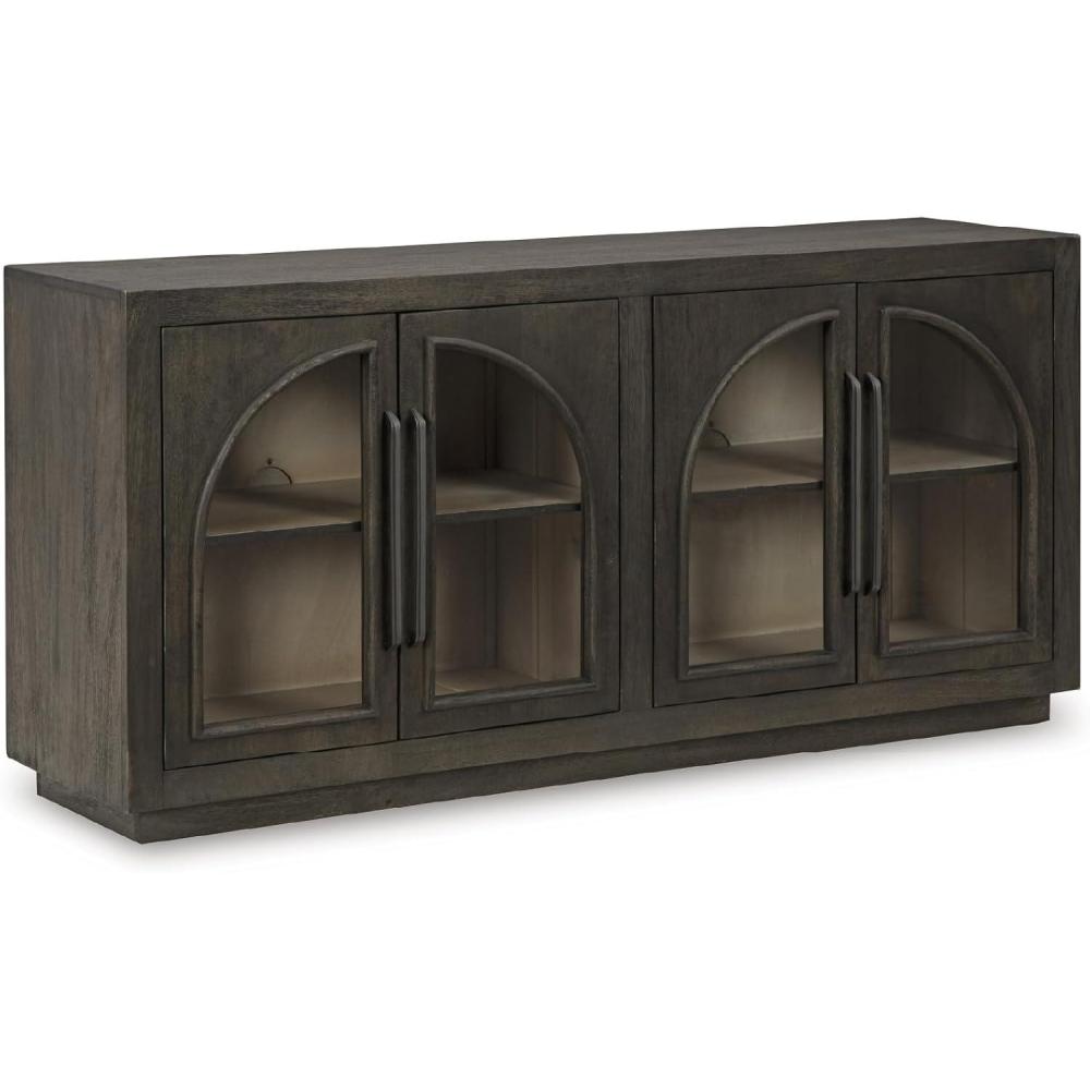 imageSignature Design by Ashley Dreley Classic 4Door Accent Cabinet Dark Brown with 2 Shelves Arched Glass Door FrontsDark Brown