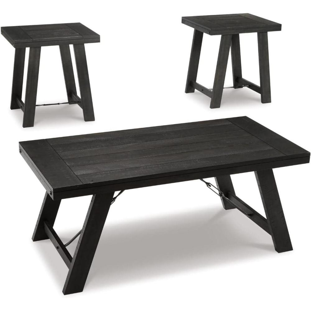 imageSignature Design by Ashley Fawndell Casual Table with Antiqued Finish Set of 3 White ampamp Light BrownBlack