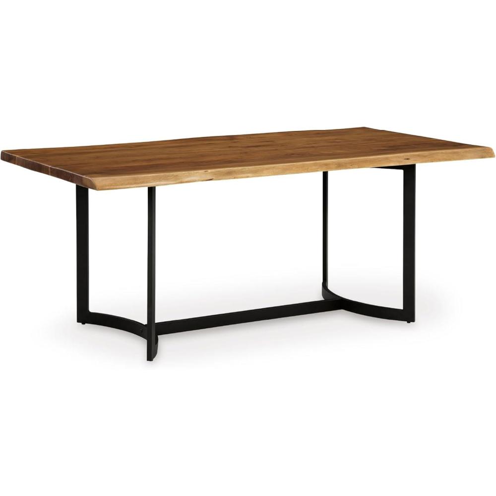 imageSignature Design by Ashley Fortmaine Contemporary Dining Table with Natural Live Edge Light Brown ampamp Black