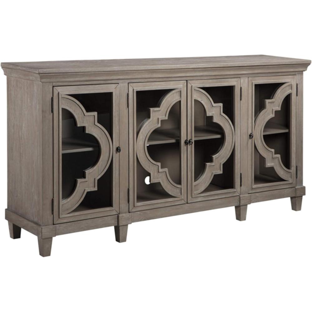 imageSignature Design by Ashley Fossil Ridge Rustic Accent Cabinet or Server Dark Brown4Door Accent Cabinet