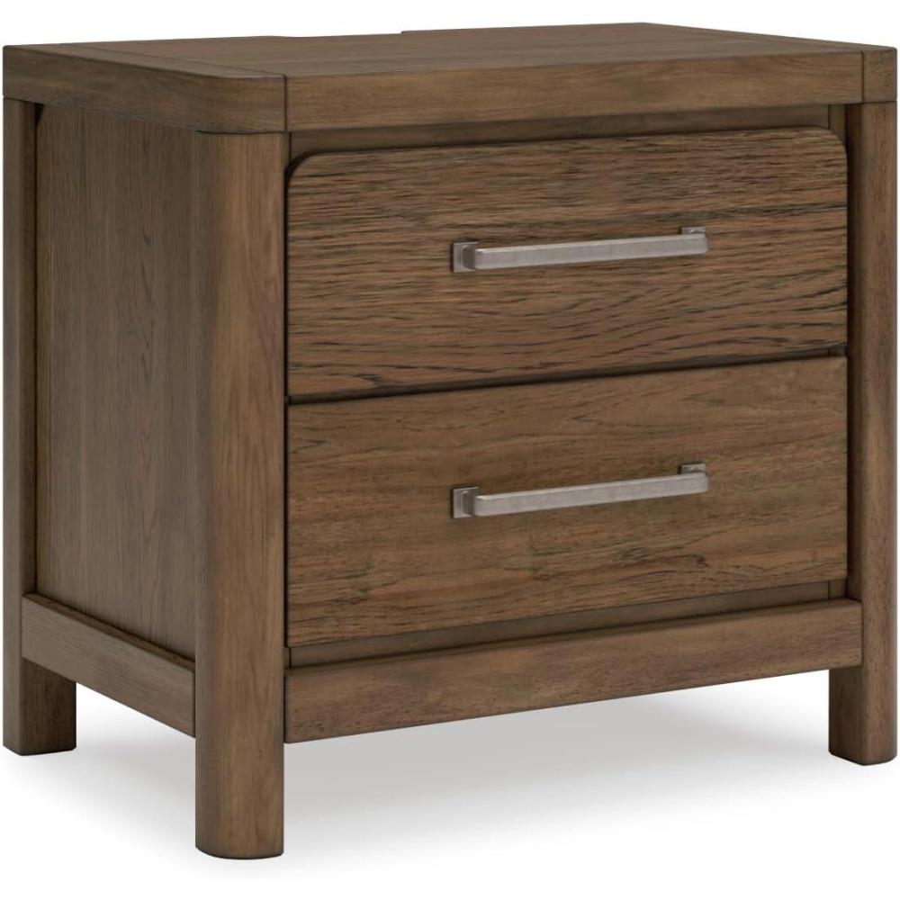 imageSignature Design by Ashley Foyland Modern Nightstand with 2 Drawers and USB Ports 2688quot Tall Dark BrownLight Brown