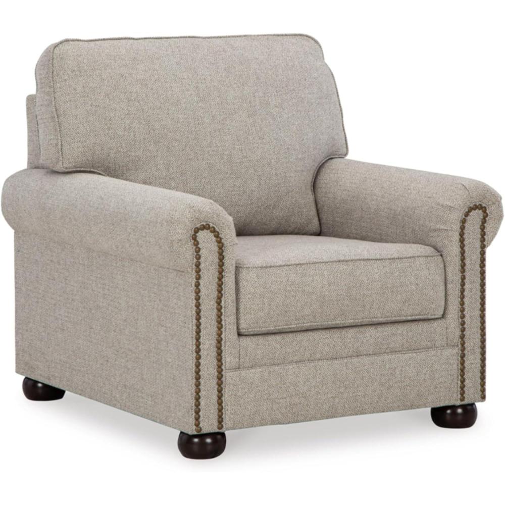 imageSignature Design by Ashley Gaelon Transitional 2in1 Sofa Sleeper with Folding Gel Memory Foam Mattress Nailheads and 2 Accent Pillows Queen BeigeChair