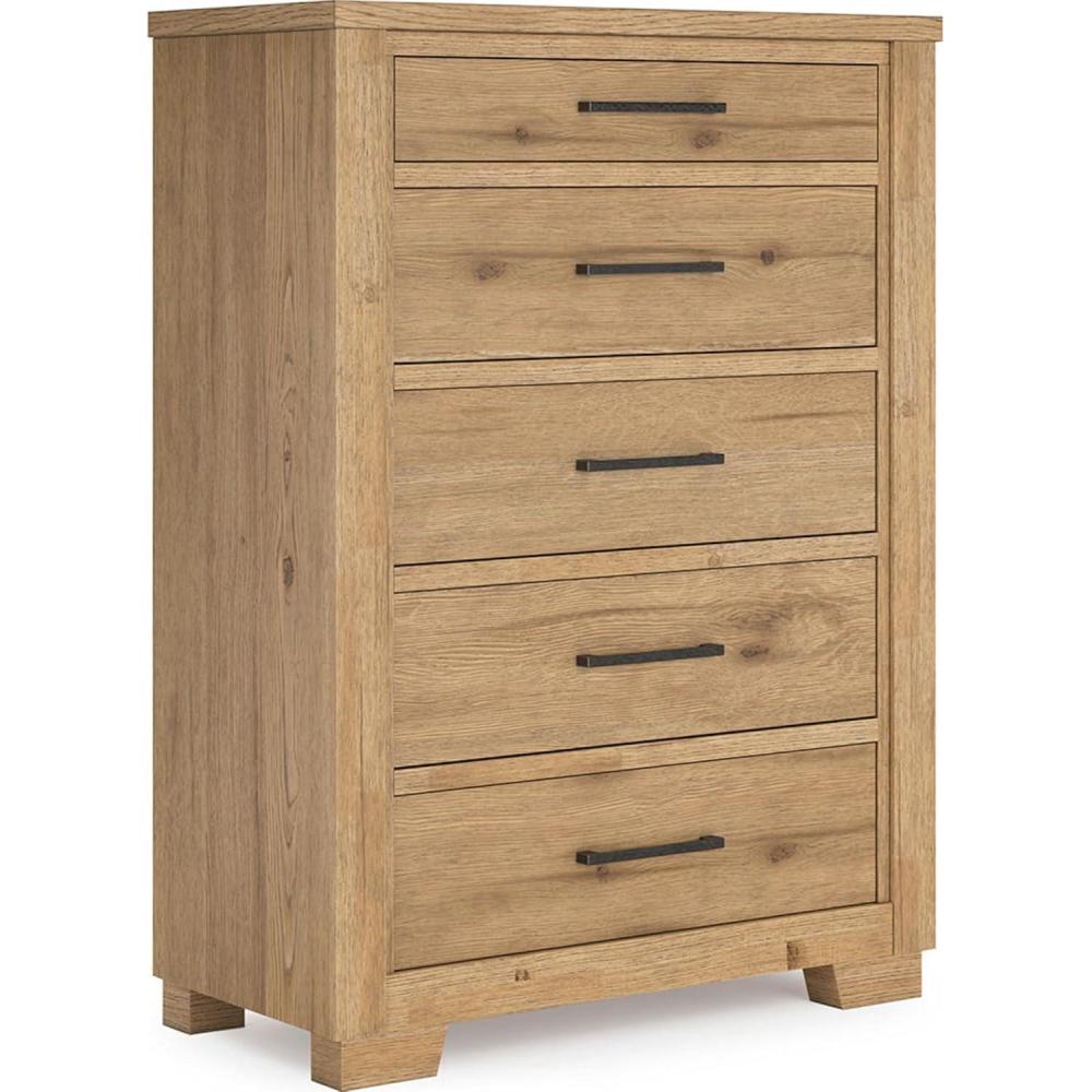 imageSignature Design by Ashley Galliden Rustic 5 Drawer Chest with FeltLined Top Drawer and Safety Stop for Bedroom Light Brown