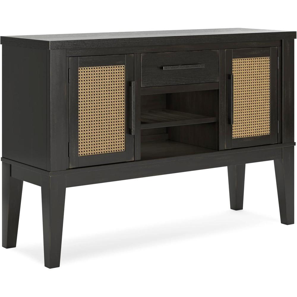 imageSignature Design by Ashley Galliden Urban 2Door Dining Server with Reversible Wine Rack Shelf Adjustable Shelves and FeltLined Drawer Black ampamp Light Brown