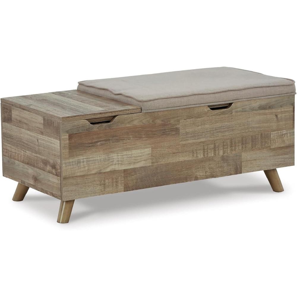 imageSignature Design by Ashley Gerdanet Mid Century Modern Upholstered Storage Bench BeigeBrown