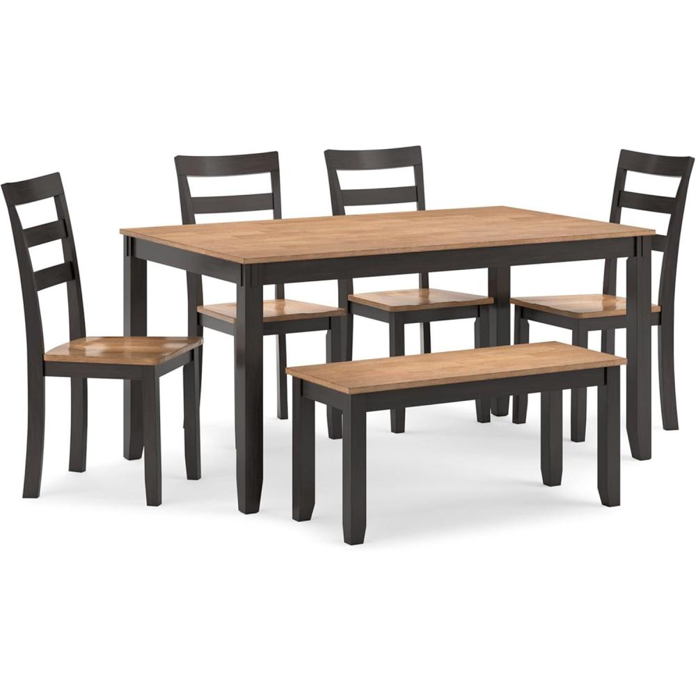 imageSignature Design by Ashley Gesthaven Modern Dining Table with 4 Chairs and Bench Set of 6 Blue ampamp Light BrownLight Brown  Dark Brown