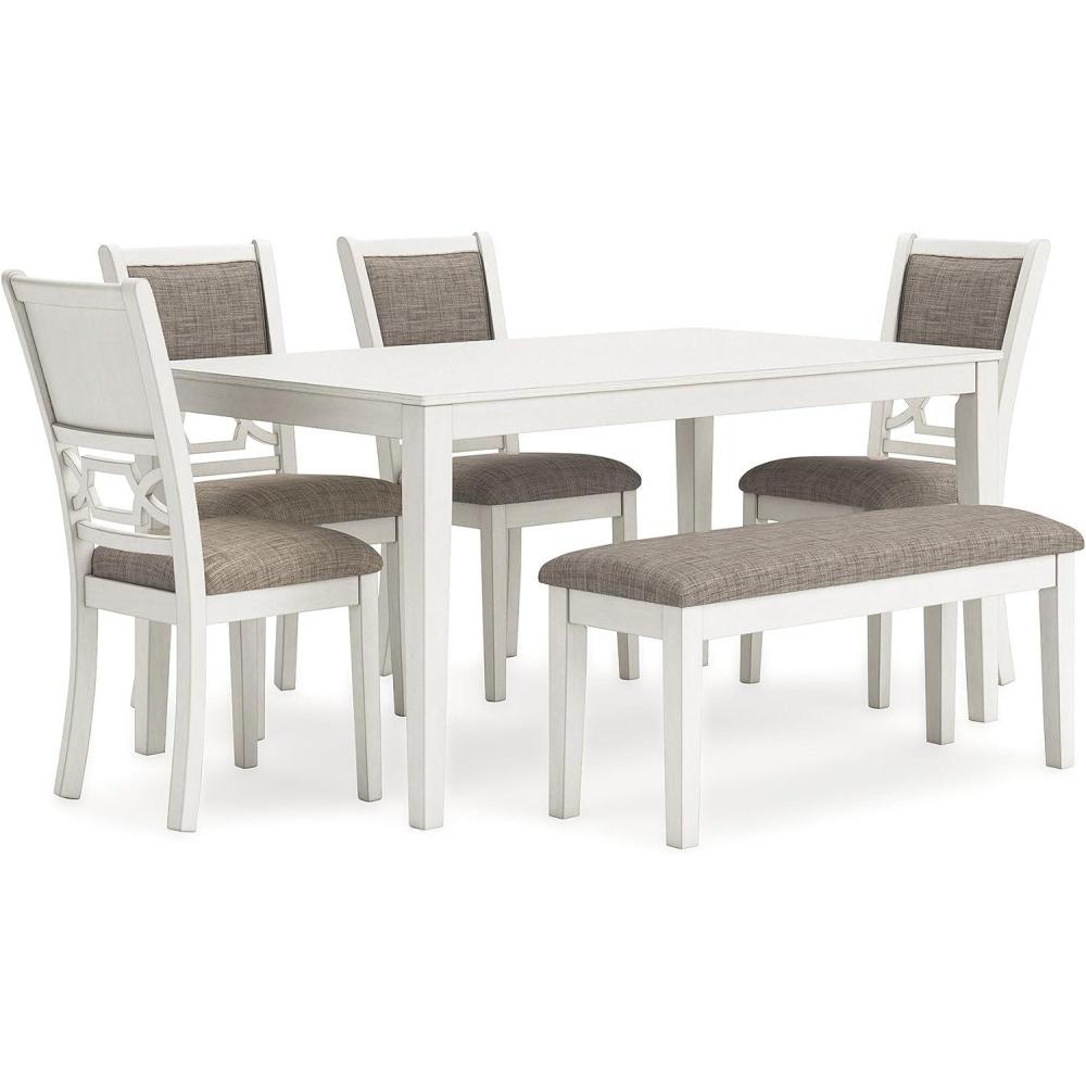 imageSignature Design by Ashley Gesthaven Modern Dining Table with 4 Chairs and Bench Set of 6 Blue ampamp Light BrownWhite