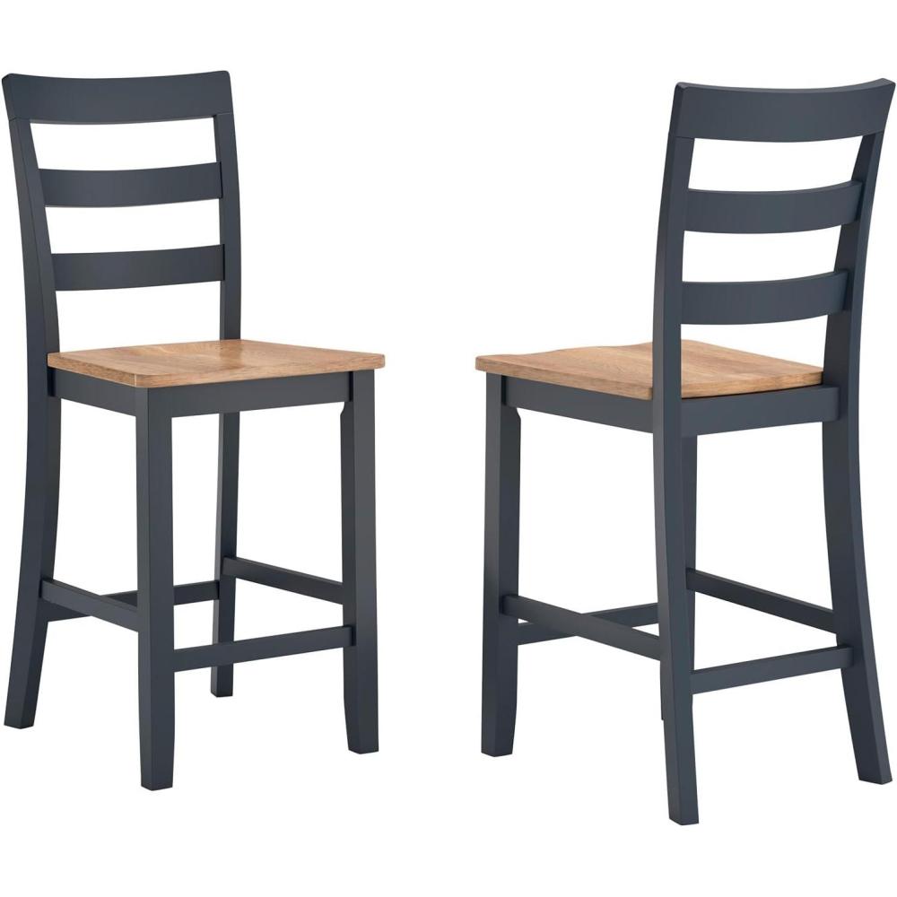imageSignature Design by Ashley Gesthaven Solid Wood Frame Counter Height Barstool Set of 2 NaturalBrownLight Brown  Blue