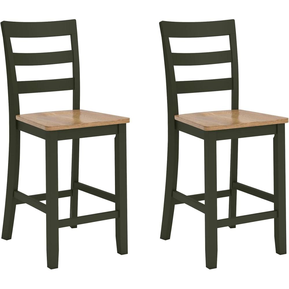 imageSignature Design by Ashley Gesthaven Solid Wood Frame Counter Height Barstool Set of 2 NaturalBrownLight Brown  Green