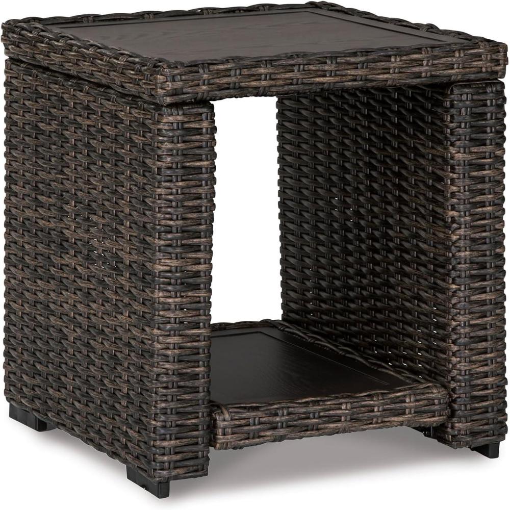 imageSignature Design by Ashley Grasson Lane Outdoor Wicker Cocktail Table with Aluminum Frame BrownBrown