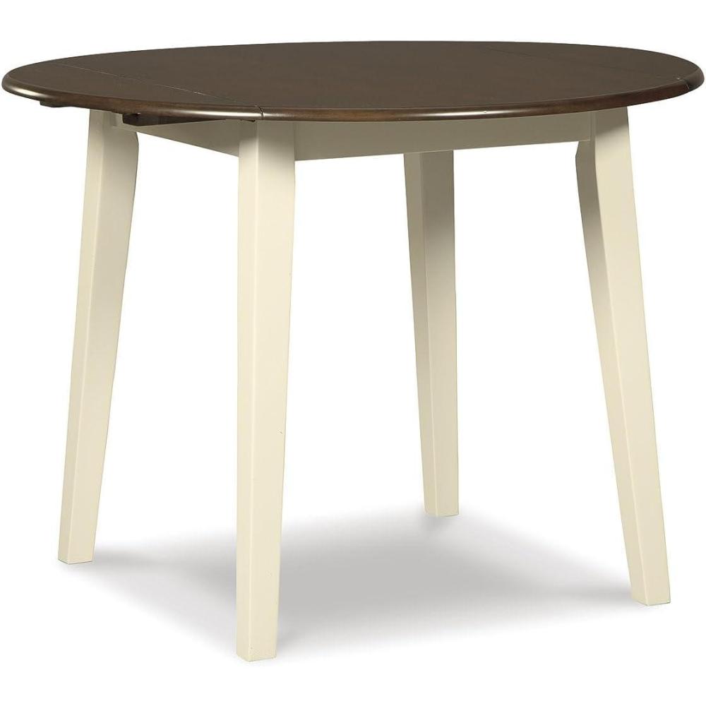imageSignature Design by Ashley Hammis Round Dining Room Drop Leaf Table Dark BrownTwotone White