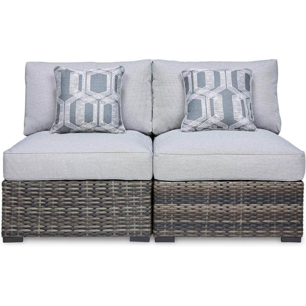 imageSignature Design by Ashley Harbor Court Outdoor Armless Chair with Cushion 2 Count Nuvella Weather Resistant Fabric Gray