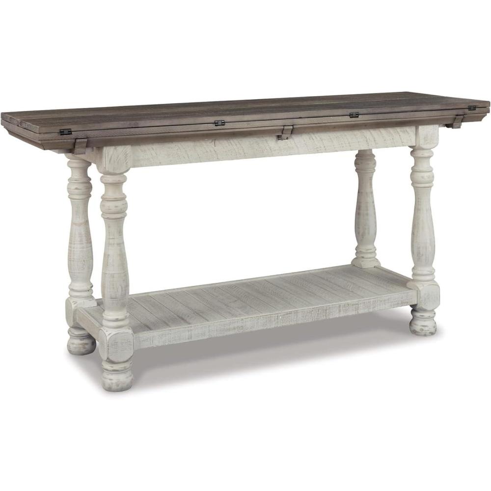 imageSignature Design by Ashley Havalance Farmhouse Rectangular Coffee Table Gray ampamp White with Weathered FinishFlip Top Sofa Table