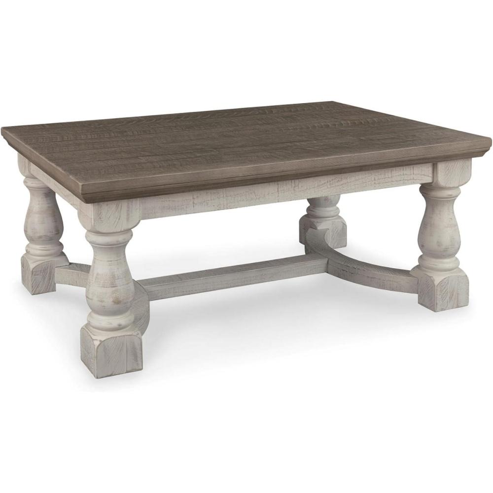 imageSignature Design by Ashley Havalance Farmhouse Rectangular Coffee Table Gray ampamp White with Weathered FinishModern farmHouse