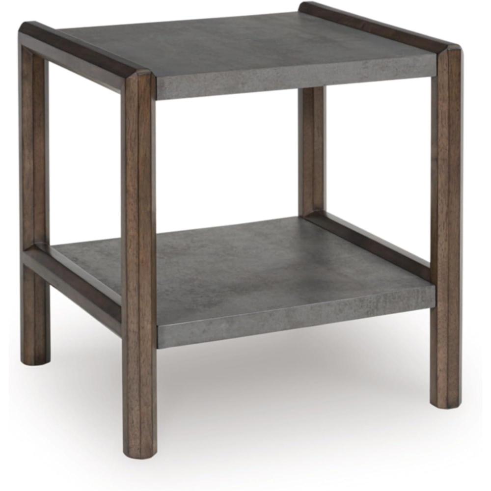 imageSignature Design by Ashley Havalance Farmhouse Square End Table with Floor Shelf Vintage Gray ampamp White with Weathered FinishBrownGray
