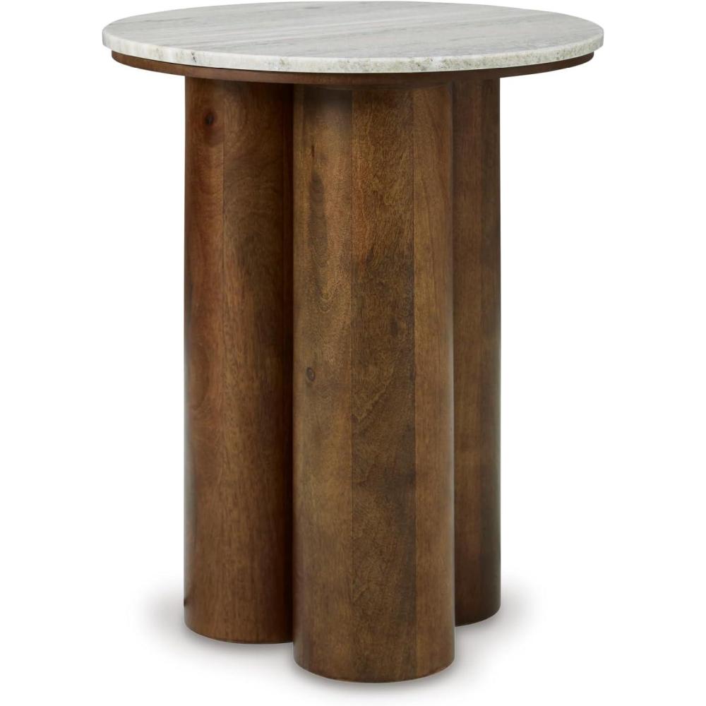imageSignature Design by Ashley Henfield Contemporary Accent Table with Cylindrical Legs Beige ampamp Light Brown