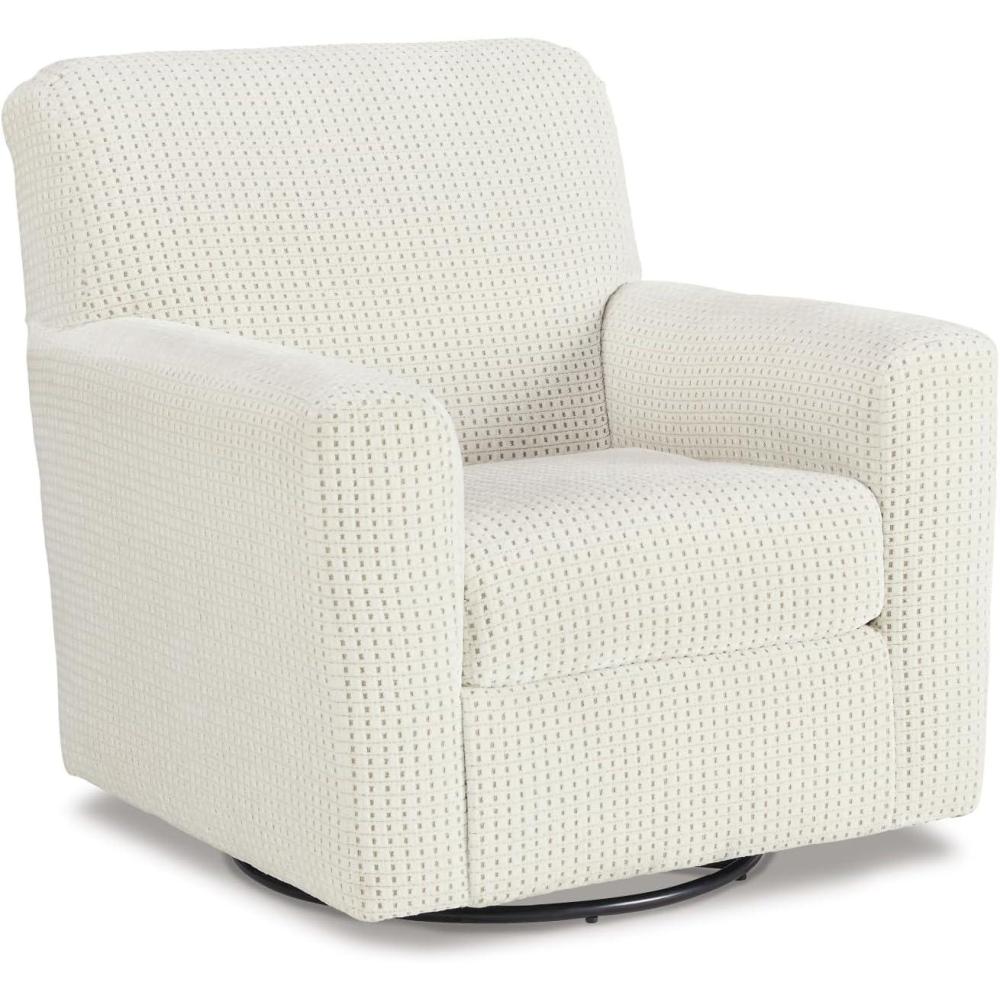 imageSignature Design by Ashley Herstow Casual Polka Dot Upholstered Swivel Glider Accent Chair White ampamp BeigeWhite  Beige