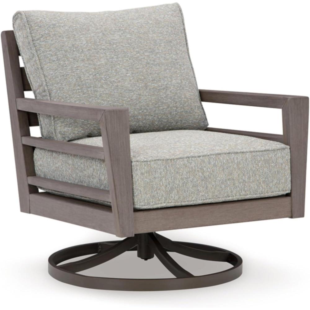 imageSignature Design by Ashley Hillside Barn Urban Nuvella Weather Resistant Fabric Outdoor Swivel Lounge with Cushion Light Brown ampamp Light Gray