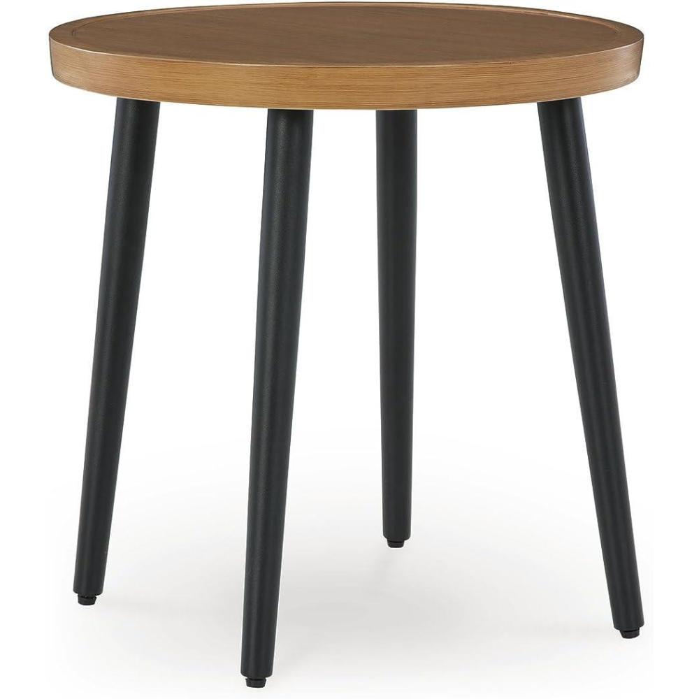 imageSignature Design by Ashley Horizon Hall Vintage Outdoor Nuvella Weather Resistant Fabric Resin Wicker Loveseat with Cushion and 2 Accent Pillows Green ampamp Dark BrownOutdoor End Table