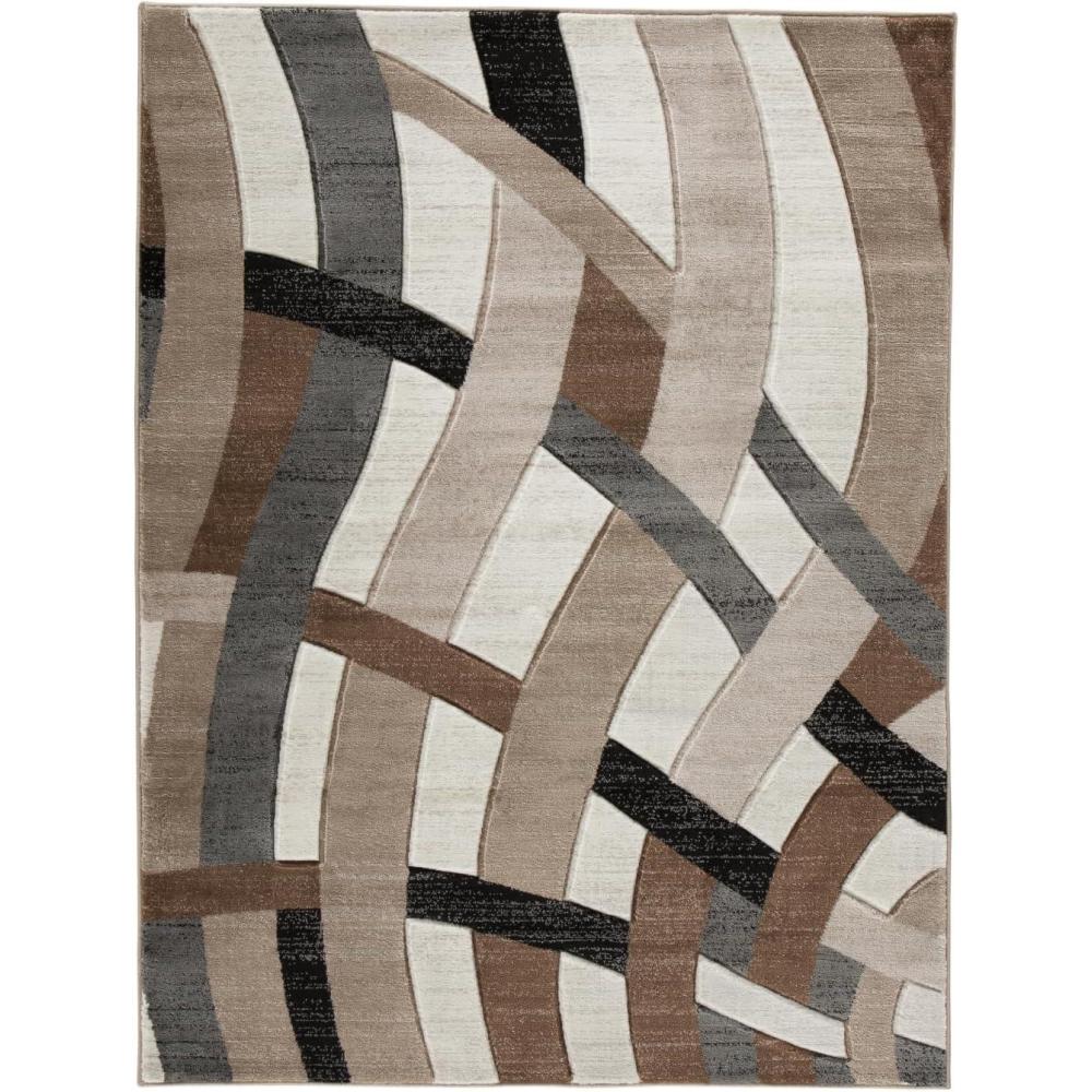 imageSignature Design by Ashley Jacinth Modern 8 x 10 Medium Pile Rug with Overlapping Wave Design Brown Beige ampamp Cream5 x 67 Rectangular